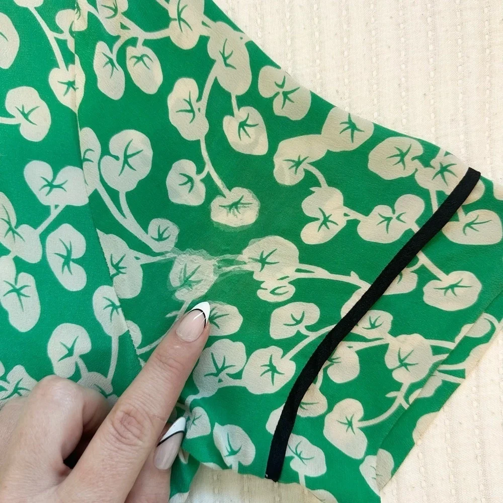 Dalton Silk Crepe Wrap Dress in Green Floral Print